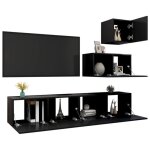 Meuble tv - omabeta - ensemble 4 pcs - noir - design contemporain - rangement spacieux