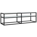 Meuble tv - omabeta - m14756 - verre tremp - noir et marbre blanc - 140x40x405 cm