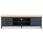 Meuble tv en pin massif d�cor cir� ch�ne et bleu meuble de rangement - longueur 158 x profondeur 40 x ...