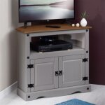 Meuble tv ramon banc t�l�vision en pin massif gris et brun avec 2 portes et 1 niche meuble de rangement ...