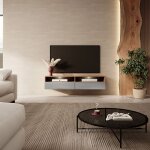 Meuble tv - selsey - rednaw - 140 cm - chne wotan / gris brillant - led