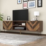 Meuble tv - meuble de salon 155 cm avec 2 portes en bois massif 2 compartiments pi�ds en m�tal style ...