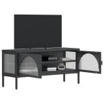 Meuble tv - salutuya - sm3270 - noir - verre cannel� - acier enduit de poudre