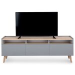 Meuble tv skandi l 150 cm en bois style scandinave - pour t�l�viseur jusqu� 65 - gris avec 3 portes