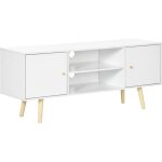 Meuble tv banc tv - homcom - support t�l� jusqu� 55 pouces 2 placards 2 �tag�res ouvertes moderne salon ...