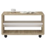 Meuble tv sur roulettes isaba avec 2 niches de rangement meuble t�l� en m�lamin� ch�ne sonoma et blanc ...