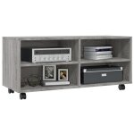 Meuble tv sur roulettes - omabeta - sonoma gris - 90x35x35 cm - bois dingnierie - design contemporain ...