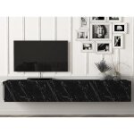Meuble tv suspendu avec 3 portes - effet marbre noir - vikila