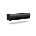Meuble tv suspendu design cluj 140 cm 1 porte et 2 niches coloris noir et noir brillant.
