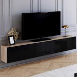 Idmarket meuble tv 180 cm suspendu elio 2 portes bois et noir
