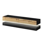Meuble tv suspendu - vivaldi - 140 cm - noir / chne wotan - 2 portes - design contemporain
