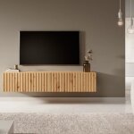 Meuble tv - telire - meuble tv 140 cm en ch�ne artisan avec fa�ade frais�e