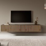 Meuble tv - noir avec fa�ade en ch�ne artisanal - telire - 175 x 316 x 30