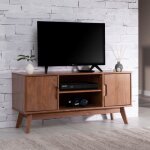 Meuble tv tivoli banc t�l� de 114 cm design vintage scandinave nordique 2 portes et 2 niches en pin massif ...