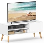 Meuble tv - vasagle - blanc - rangement consoles de jeux - style rustique - longueur 120 cm Meuble tv - vasagle - blanc - rangement consoles de jeux - style rustique - longueur 120 cm