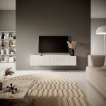 Meuble tv - veldio - 140 cm blanc avec fa�ade frais�e