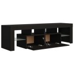 Meuble tv - vingvo - men - led rvb - noir laqué - porte et tiroir Meuble tv - vingvo - men - led rvb - noir laqué - porte et tiroir