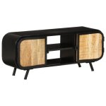 Meuble tv vintage - vidaxl - bois de manguier brut - porte(s) - laqu - noir