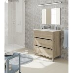 Meuble vasque de 3 tiroirs avec miroir coloris cambrian - hauteur 90 x longueur 81. 5 x profondeur 46. ...