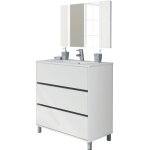 Meuble vasque avec miroir coloris blanc brillant - hauteur 90 x longueur 81. 5 x profondeur 46. 5 cm
