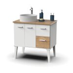 Meuble vasque pour salle de bain vasque coloris blanc chêne - longueur 82 x profondeur 50 x hauteur 80 ... Meuble vasque pour salle de bain vasque coloris blanc chêne - longueur 82 x profondeur 50 x hauteur 80 ...