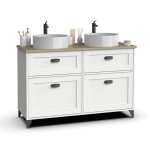 Meuble vasque pour salle de bain coloris blanc chne cambrian - longueur 120 x profondeur 47 x hauteur ...