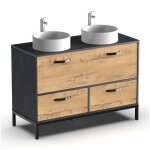 Meuble vasque pour salle de bain coloris imitation marbre ch�ne - longueur 120 x profondeur 50 x hauteur ...