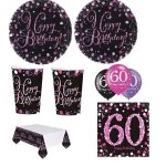 Kit anniversaire 60 ans - mgs33 - d�coration table - 16 personnes - rose - �l�gance chic