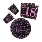 Kit anniversaire - mgs33 - 18 ans - d�coration table - 16 personnes - noir et rose