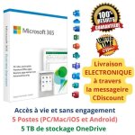 Suite bureautique - microsoft - office 365 - accs  vie - 5 postes - 100 gb de stockage