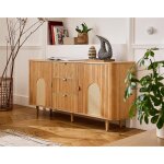 Milazzo - buffet bas - bois plaqu chne et cannage - 3 tiroirs et 2 portes - 160 cm - bois