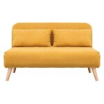 Miliboo - chauffeuse 2 places convertible en tissu effet velours moutarde et bois clair amiko