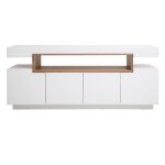 Miliboo - buffet scandinave blanc laqu� brillant et bois 4 portes l180 cm livo