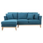 Miliboo - canap� dangle gauche scandinave bleu canard d�houssable et bois clair 3 - 4 places oslo