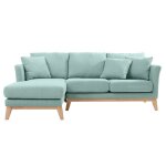 Miliboo - canap� dangle gauche d�houssable scandinave en tissu vert lagon et bois clair 3 - 4 places ...