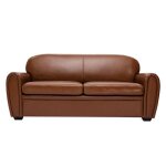 Miliboo - canap convertible vintage 3 places cuir marron et bois noir avec matelas 9 cm club