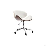 Miliboo - chaise de bureau  roulettes design blanc bois fonc noyer et acier chrom walnut