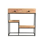 Miliboo - console avec rangements 2 tiroirs en bois massif et m�tal noir l80 cm grenelle