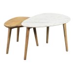 Miliboo - tables basses gigognes marbre blanc et bois manguier massif (lot de 2) evy