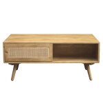 Miliboo - table basse rectangulaire avec rangements en bois manguier massif et cannage rotin l100 cm ...