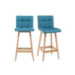 Miliboo - tabourets de bar bois et bleu canard h65 cm (lot de 2) klaris