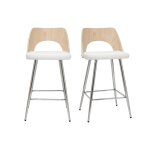 Miliboo - tabourets de bar design bois et blanc h66. 5 (lot de 2) falcom