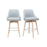 Miliboo - tabourets de bar scandinaves pivotants 360� en tissu gris clair et bois h�tre massif h65 cm ...
