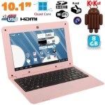Netbook 10 pouces android mini ordinateur portable wifi rj45 hdmi usb 8go rose yonis