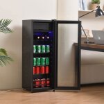 Mini r�frig�rateur � boissons 128l noir avec porte vitr�e frigo bar silencieux �clairage led �tag�res ...