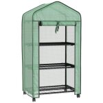 Mini serre de jardin 3 tagres porte enroulable 4 roulettes pe
