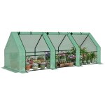 Mini serre de jardin tunnel - outsunny - toit pointu pe haute densit� anti - uv 3 fen�tres zip - acier ...