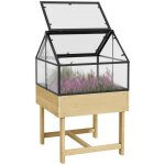 Jardini�re sur pieds outsunny polycarbonate 60x57x103cm bois naturel