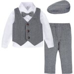 Mintgreen costume bébé garçon mariage 4 pcs vêtements anniversaire formel manche longue gris foncé Mintgreen costume bébé garçon mariage 4 pcs vêtements anniversaire formel manche longue gris foncé