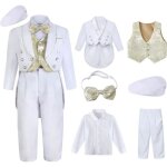 Ensemble 5 pieces bb garon baptme costume cadeau smoking blanc - mintgreen - manches longues - 100% ...